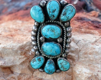 Huge VINTAGE NAVAJO BEAUTY, Turquoise Ring, Sz 7, Sterling, Circa 1950's