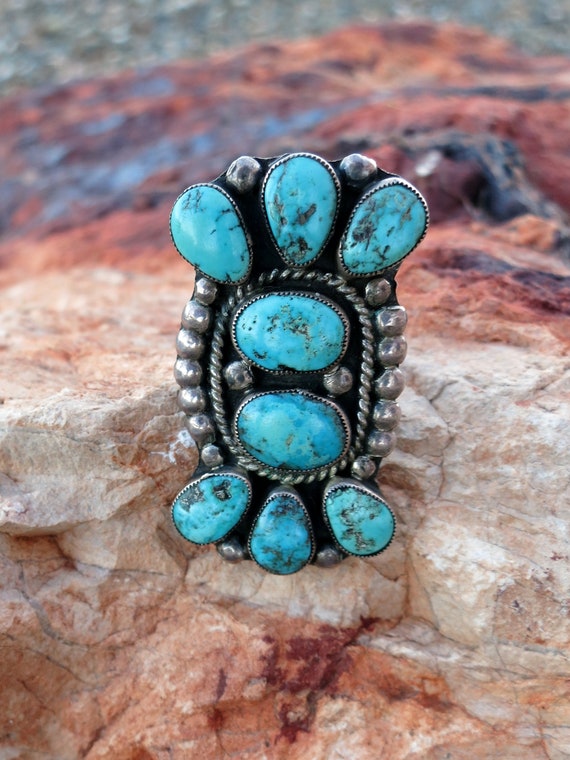 Big Big 41 Grams Super Heavy Men's Vintage Navajo Turquoise Coral Native American Jewelry Silver Ring Big Big 41 Grams Super Heavy Men's Vintage Navajo Turquoise Coral Native American Jewelry Silver Ring