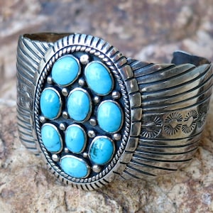 Beautiful Old Navajo Joe Kee Blue Gem Turquoise Sterling
