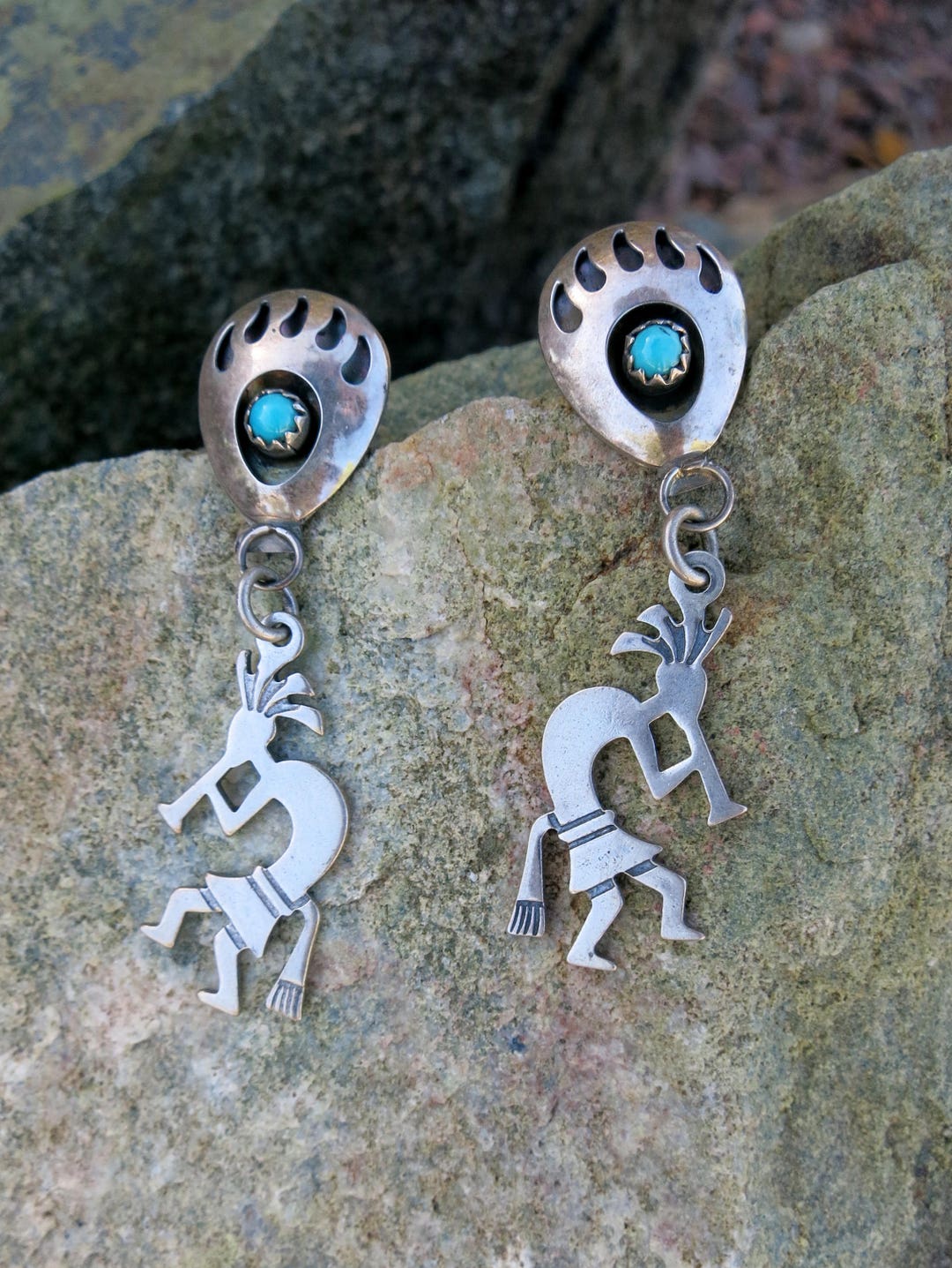 Allen Lee Navajo Handmade Kokopelli Sterling Silver Earrings