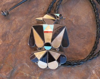 LARGE THUNDERBIRD ZUNI Bolo Tie, 52 Grams, Turquoise