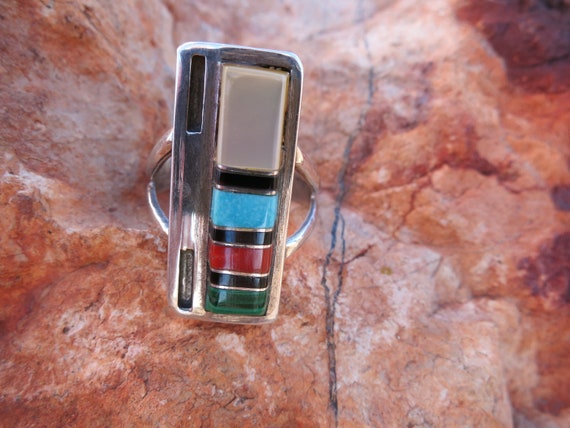 RENOWNED ZUNI PANTEAH Inlay Ring, Signed & Sterli… - image 1