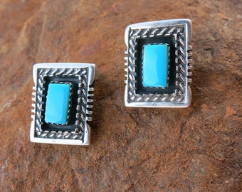NAVAJO TURQUOISE EARRINGS, Sterling Silver, Clips