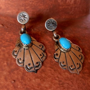 VINTAGE NAVAJO EARRINGS, Sleeping Beauty Turquoise, Signed, Stamped &quot;925&quot; Sterling Silver