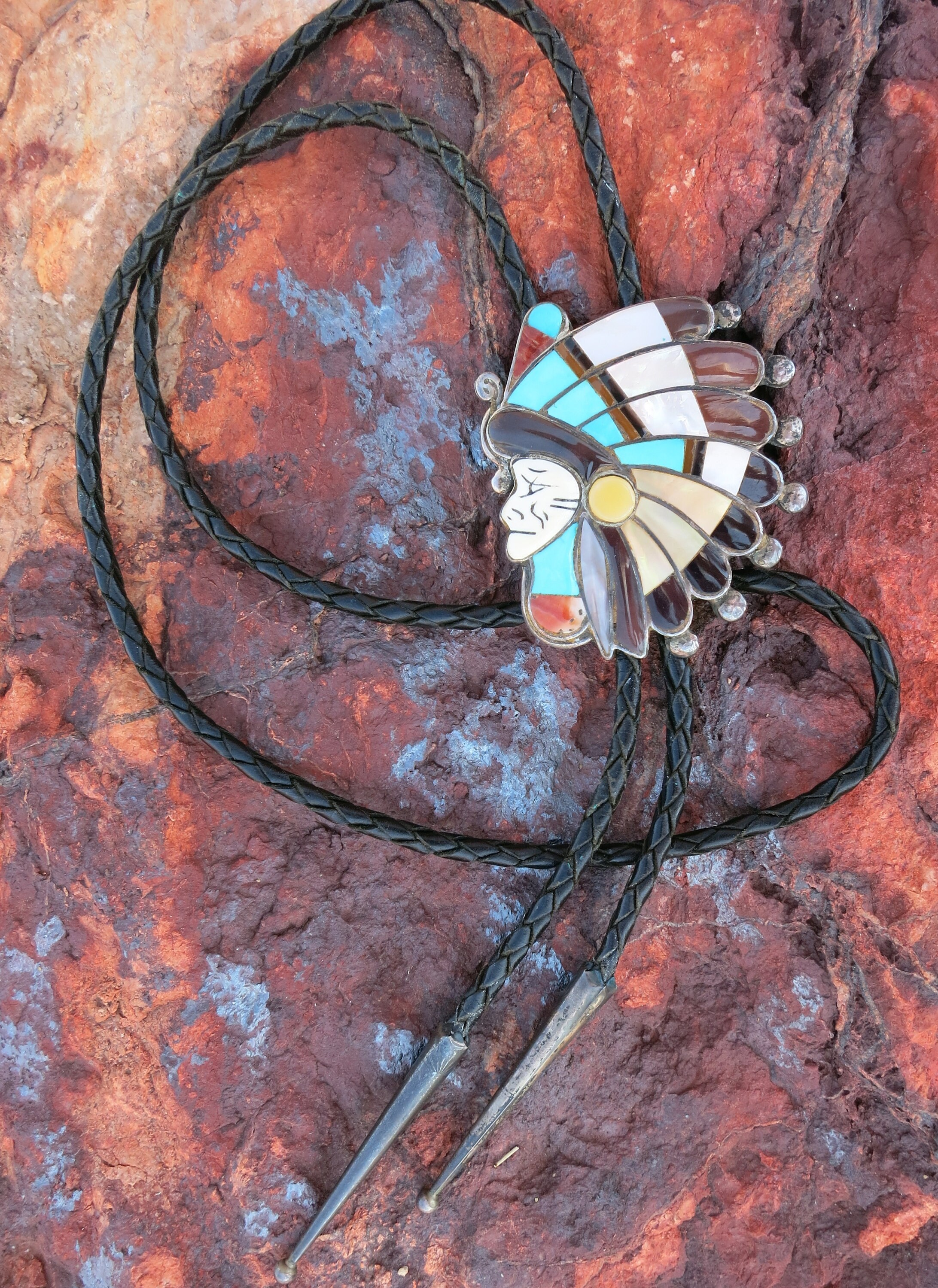 ZUNI RALPH QUAM, Indian Chief Bolo Tie, Signed & Sterling - Etsy