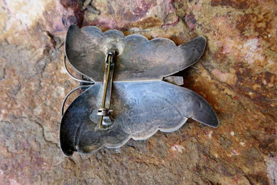 HUGE OLD NAVAJO Butterfly Brooch, Turquoise Caboc… - image 6