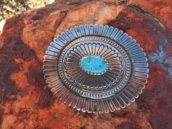 NAVAJO TURQUOISE BUCKLE, 79 Grams, Signed & stamp… - image 2