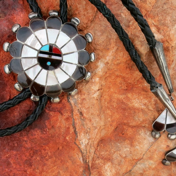 ZUNI SUNFACE BOLO with Dangle Tips, Sterling Silver