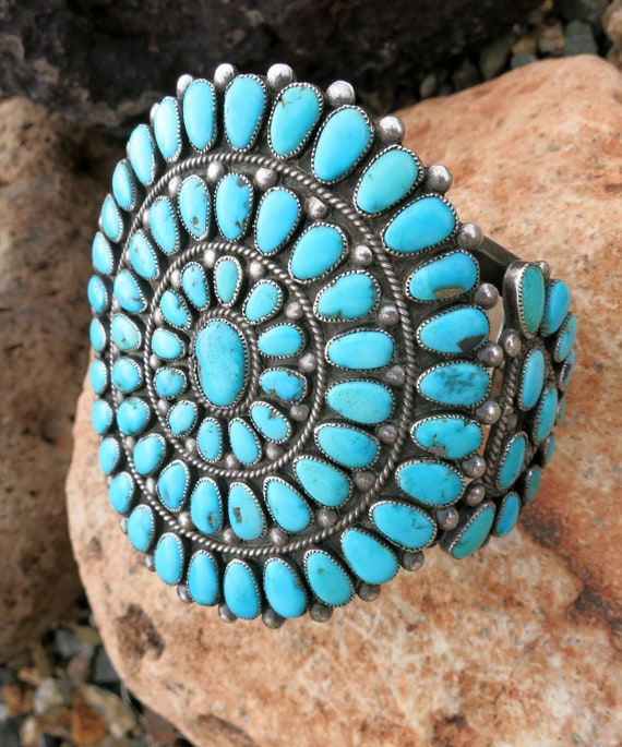 MAGNIFICENT ZUNI CLUSTER Bracelet, Blue Gem Turquo