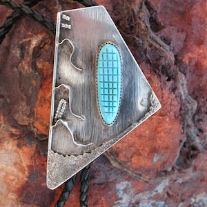 UNIQUE NAVAJO BOLO Tie, Turquoise Carved Corn, Sterling Silver