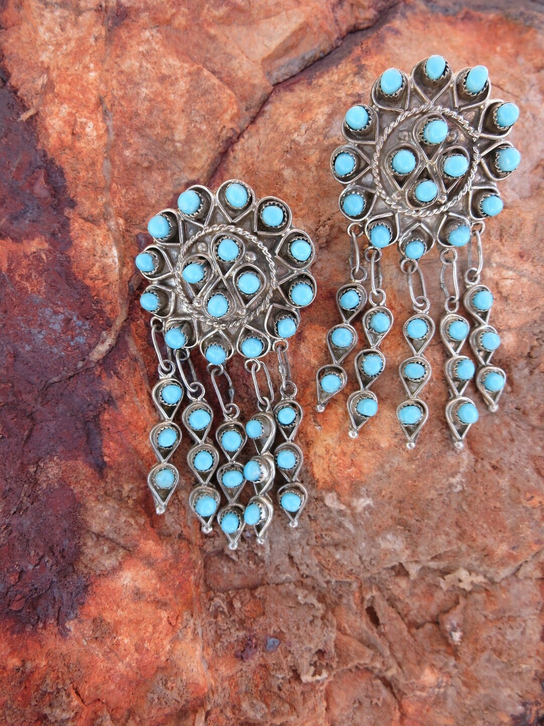 ZUNI CHANDELIER Earrings Turquoise Petit Point Etsy
