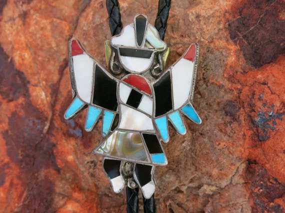 Amazing Vintage Native American Zuni Marisa Celicion Sterling Silver Rainbow Bolo Tie Amazing Vintage Native American Zuni Marisa Celicion Sterling Silver Rainbow Bolo Tie