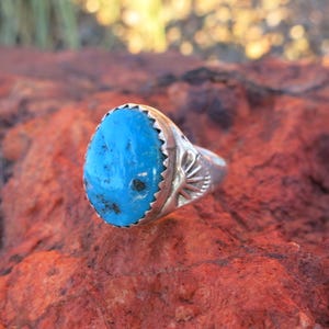 NAVAJO TURQUOISE RING, 7 1/4, Signed & Sterling