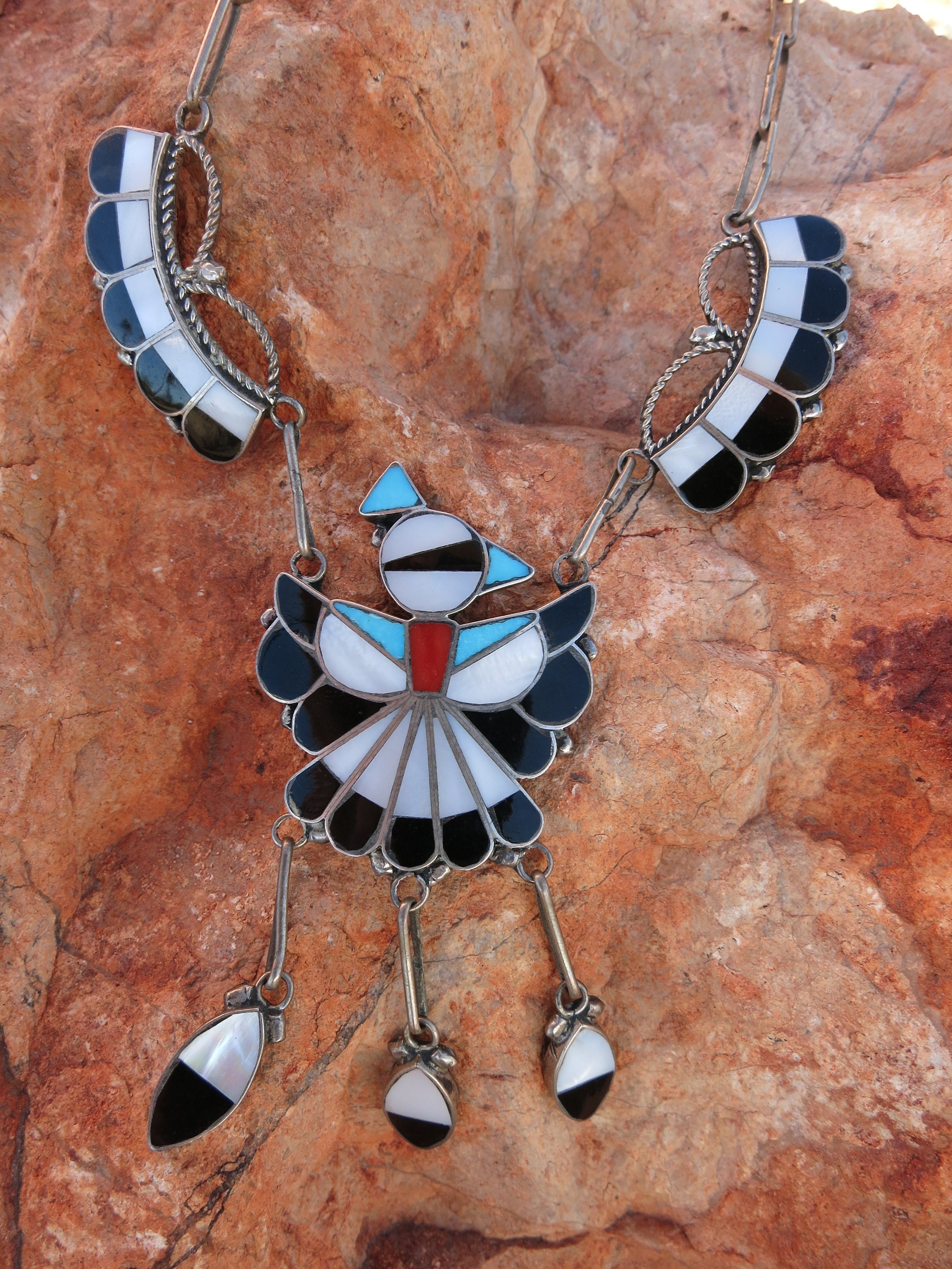 VINTAGE ZUNI INLAY Necklace, Signed, Sterling, Ca 1960 - Etsy