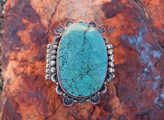 HUGE TURQUOISE BRACELET, 125 Grams, Navajo, Signe… - image 1