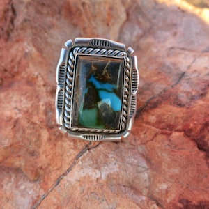 NAVAJO TURQUOISE RING, Size 6, Signed &  Sterling Silver