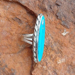 LARGE NAVAJO TURQUOISE Ring, Size 7, Signed & Sterling