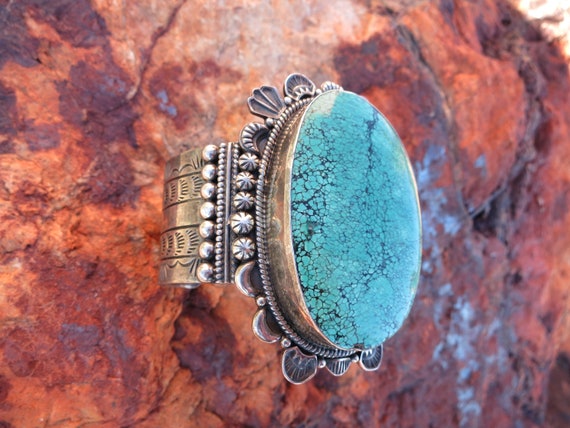 HUGE TURQUOISE BRACELET, 125 Grams, Navajo, Signe… - image 2