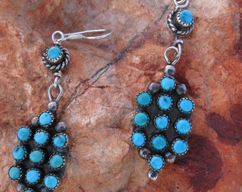 VINTAGE ZUNI CHANDELIERS, Turquoise Petit Point, Sterling