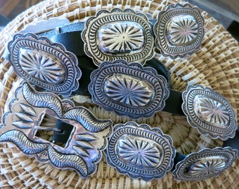 NAVAJO REPOUSSE CONCHO Belt, 290 Grams, Sterling Silver