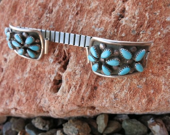 ZUNI TURQUOISE WATCHBAND, Vintage, Sleeping Beauty Blue Stones, Signed & Sterling