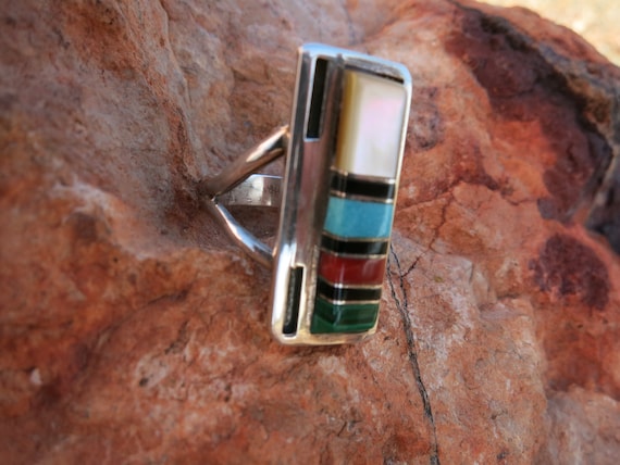 RENOWNED ZUNI PANTEAH Inlay Ring, Signed & Sterli… - image 2