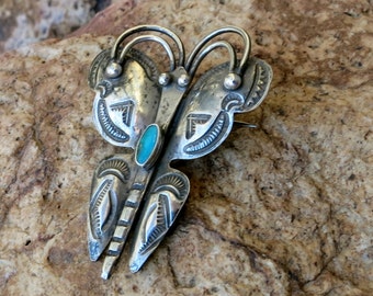 Large Navajo Butterfly Brooch Handmade,  1940 Vintage, Sterling