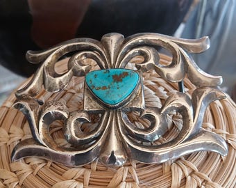 HARVEY BEGAY HB 925 Sterling Silver Morenci Turquoise Belt Buckle