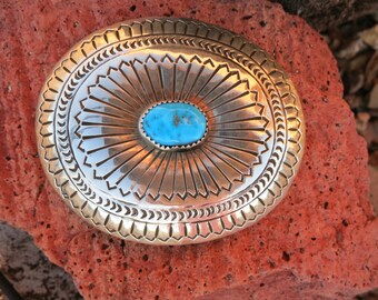 VINTAGE NAVAJO BUCKLE, Turquoise, 3" x 2 1/4", 30 Grams,Signed, Sterling Silver