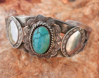 1930's Navajo Webbed Turquoise Bracelet, Sterling Silver