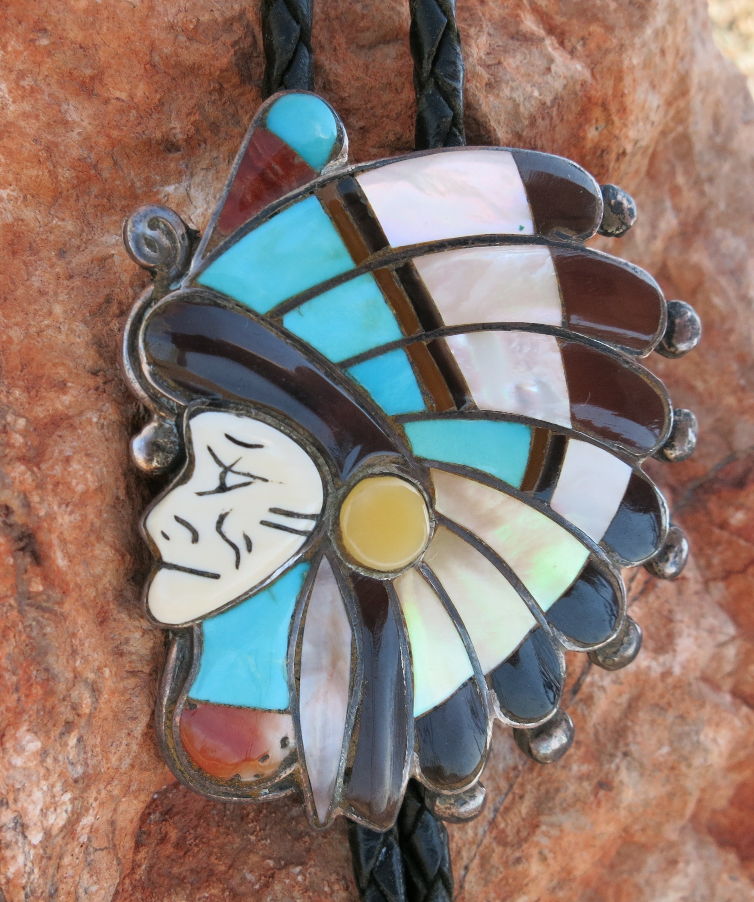 ZUNI RALPH QUAM, Indian Chief Bolo Tie, Signed & Sterling - Etsy