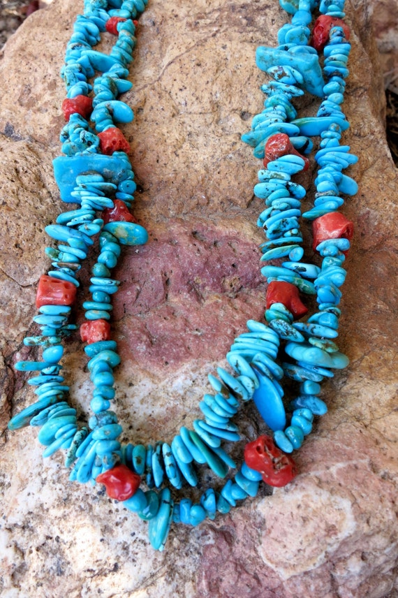 OLD PUEBLO TURQUOISE & Coral Necklace, Santa Domi… - image 2