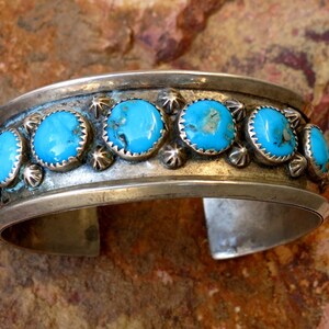 12 ROW TURQUOISE NAVAJO Bracelet, 61 Grams, Signed & Stamped, &quot;Sterling&quot;
