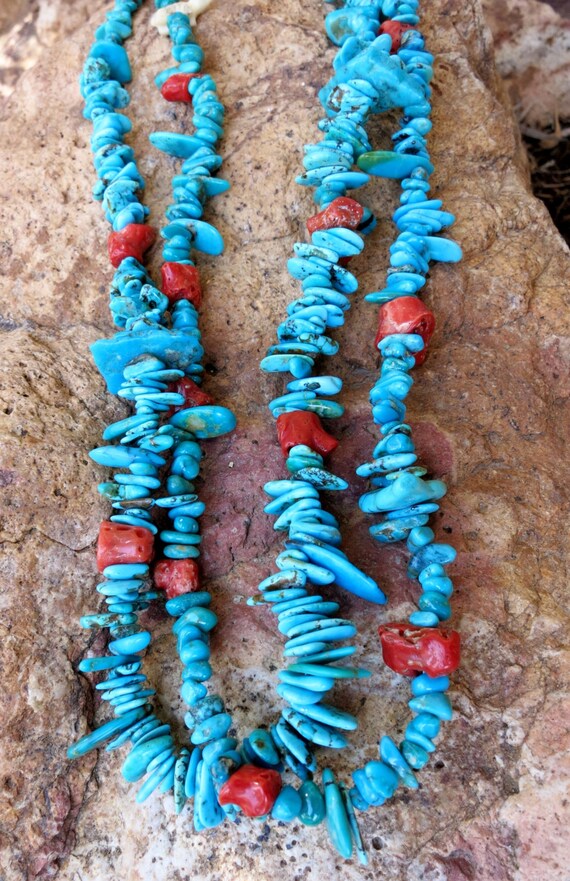 OLD PUEBLO TURQUOISE & Coral Necklace, Santa Domi… - image 1