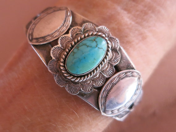 1930's Navajo Webbed Turquoise Bracelet, Sterling… - image 6