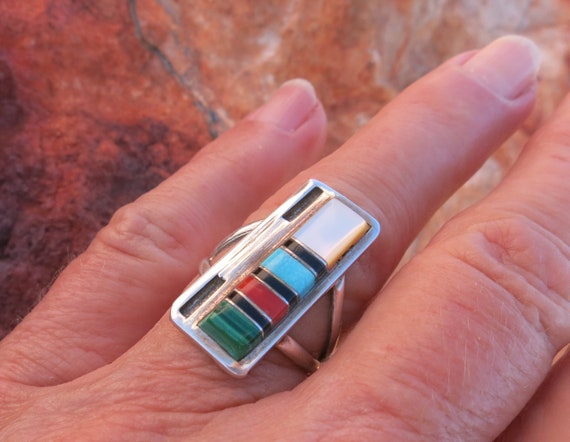 RENOWNED ZUNI PANTEAH Inlay Ring, Signed & Sterli… - image 4