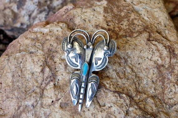 Large Navajo Butterfly Brooch Handmade,  1940 Vin… - image 3