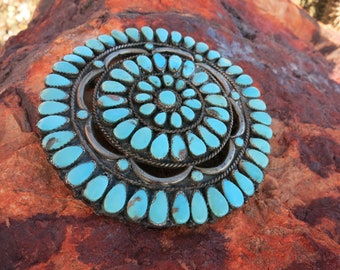 HUGE ZUNI BROOCH, Turquoise Petit Point, 69 Grams, Sterling