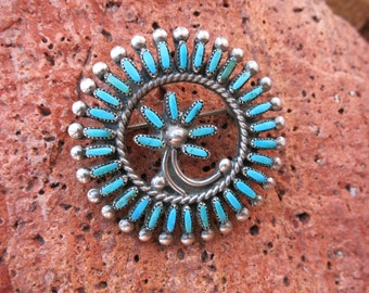 ZUNI TURQUOISE BROOCH, Signed and Sterling