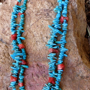 OLD PUEBLO TURQUOISE & Coral Necklace, Santa Domingo, 2 Strands image 5