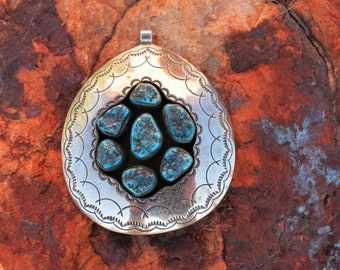 MASSIVE NAVAJO CHEIF'S Turquoise Pendant, 97 grams, Signed, Sterling, Circa 1950's