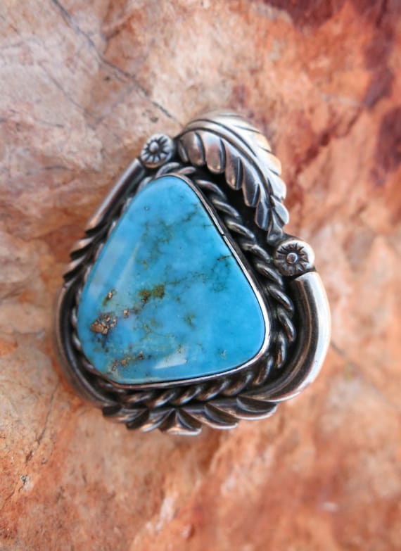 Huge MORENCI TURQUOISE RING, Vintage Navajo, Signe