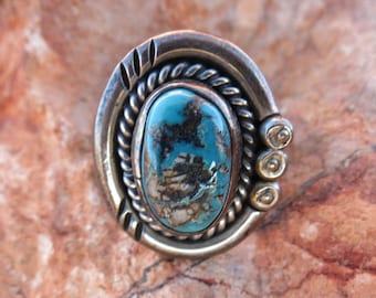 NAVAJO TURQUOISE RING Sz 7, Sterling, Vintage