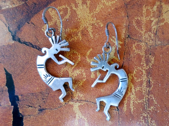 NAVAJO KOKOPELLI DANGLES, Vintage Handmade, Sterl… - image 1