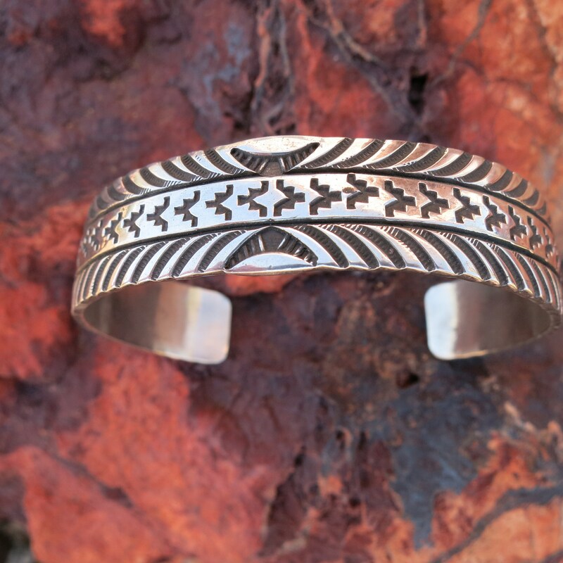 Bracelet Manchette Navajo En Argent Sterling 925, Taille XXL, Signé Nelson Spencer - Occasion
