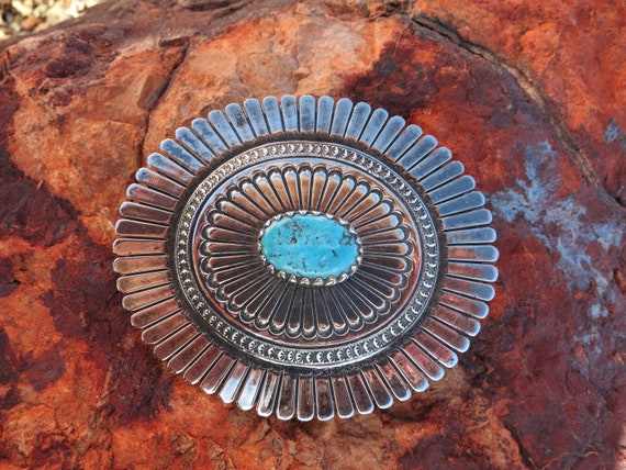 NAVAJO TURQUOISE BUCKLE, 79 Grams, Signed & stamp… - image 1