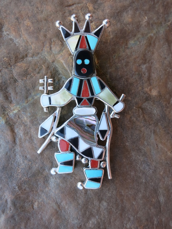 ZUNI GAHN DANCER Pendant, Turquoise, Signed & Ster