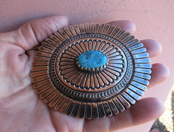 NAVAJO TURQUOISE BUCKLE, 79 Grams, Signed & stamp… - image 4
