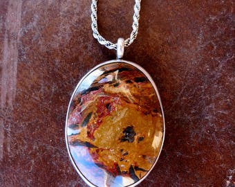 Picture Agate Necklace, 20" Sterling Chain,