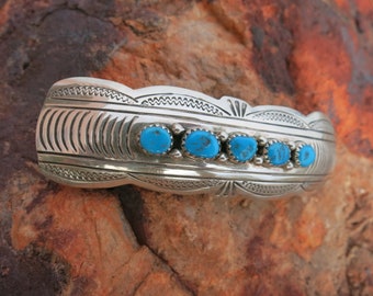 NAVAJO TURQUOISE BARRETTE, Vintage,  3" L, Sterling Silver